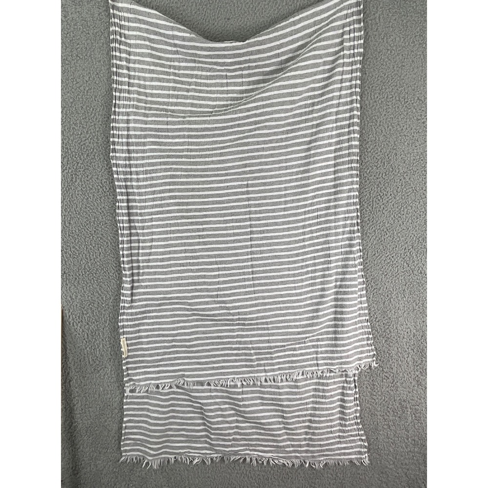 Eileen Fisher Scarf Womens Grey White Striped Frayed Fringe Lightweight Wrap